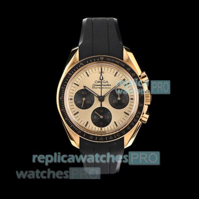 N1 Factory Swiss Clone Omega Speedmaster Yellow Gold Case Rubber Strap Moonwatch 